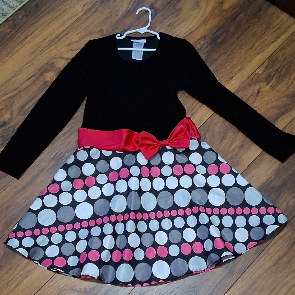 Black and Hot Pink Polka Dot Girls Dress